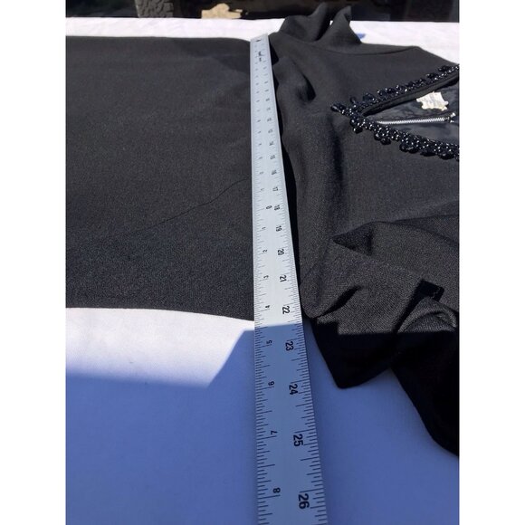 Vtg Grace Taylor Blouson Midi Dress Black Beaded Womens Med Short GoGo 60s Mod - Picture 9 of 16